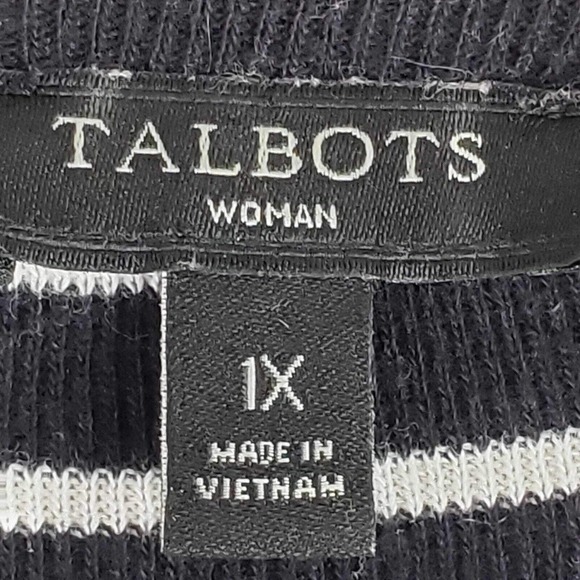 Talbots Cardigan Ruffle Knit Jersey Open Front Plus Size 1X Black White Stripe - Picture 4 of 6